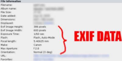 Métadonnées Exif d'un fichier à l'intérieur de la section information